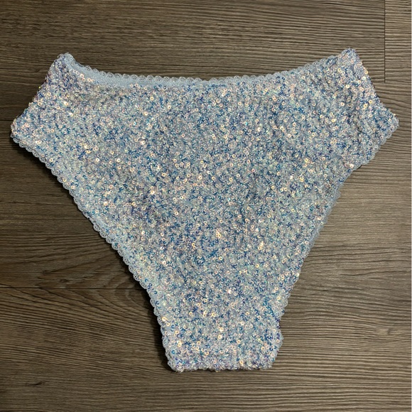 NWT Dolls Kill / Club Exx Blue Sequin Rave Bottoms - Picture 2 of 7